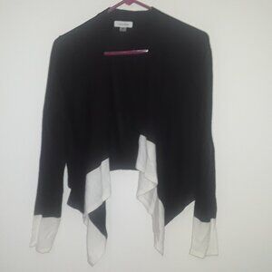 Calvin Klein Med Very Lightweight Waterfall Cardigan, Black w/Cream Trim